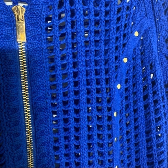 Cache royal blue open knit crochet studded cardigan small women’s top jacket - Picture 2 of 5